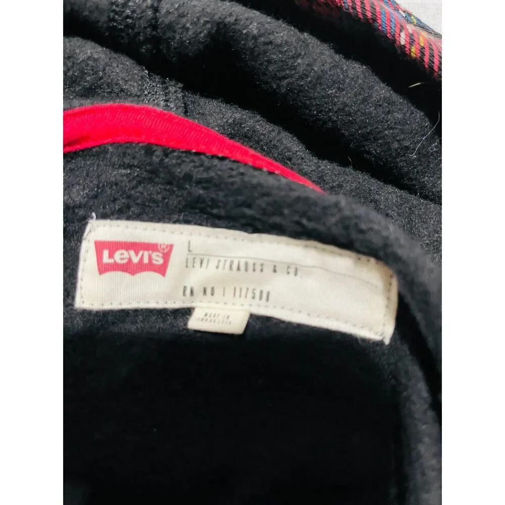 Levi's hooded sweatshirt big logo holidays plaid black red atleisure men's L